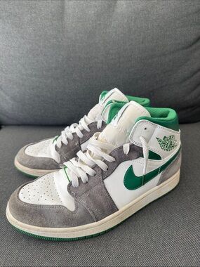 Mens Nike Air Jordan 1 Mid SE Gray Pine Green Sz 7 Streetwear Trendy